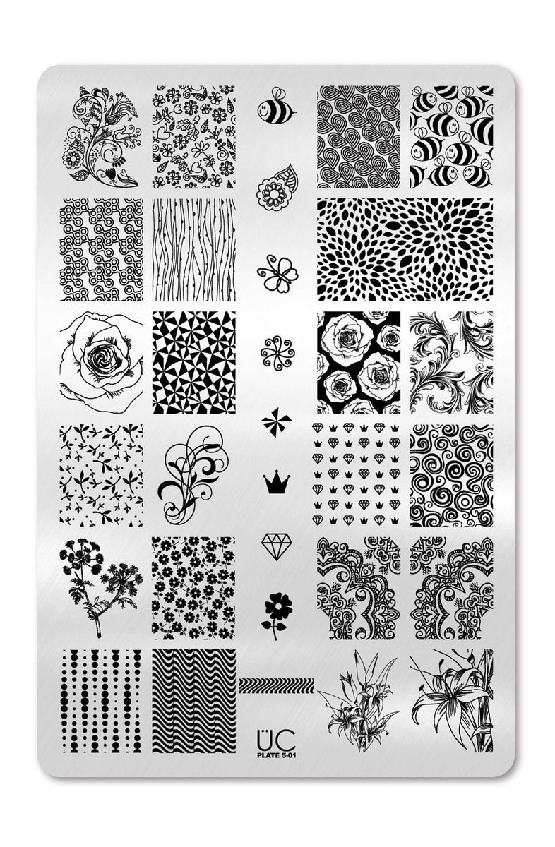 Collection 5 UberChic Nail Stamping Plates Includes 3 Unique Nail